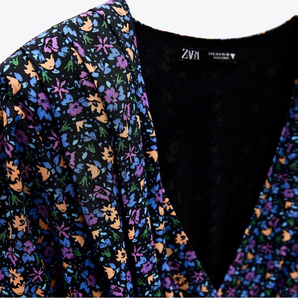 ZARA Shoulder ZARA BLUE FLORAL PRINTED Floral Print - Picture 14 of 15